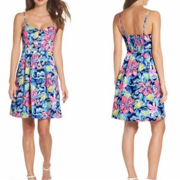 Lilly Pulitzer Dresses & Skirts - Lilly Pulitzer Easton Capri Soleil Fit & Flare Dress Navy Floral Sz 00 EUC